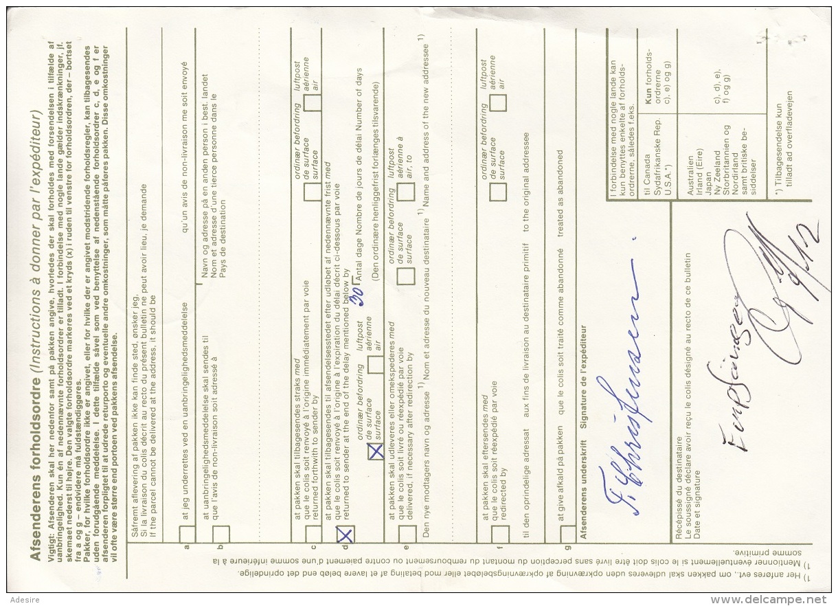 DÄNEMARK - 2 X 10 + 50 + 100 Öre Auf Paketkarte (Bulletin), Gel.1985 V. Skaeving überHamburg Nach München - Briefe U. Dokumente