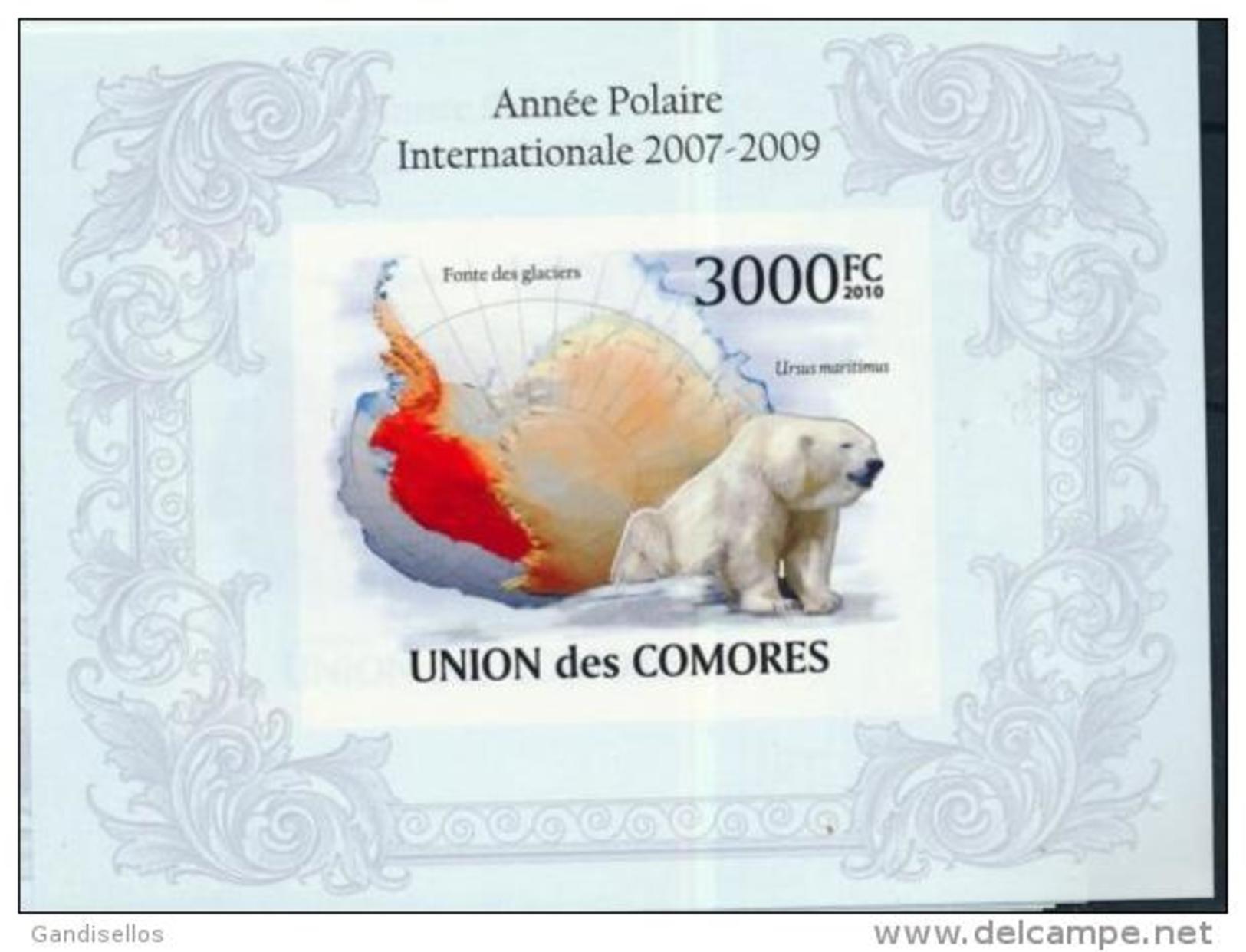 COMORES SHEET IMPERF YEAR INTERNATIONAL POLAR BEARS - Année Polaire Internationale