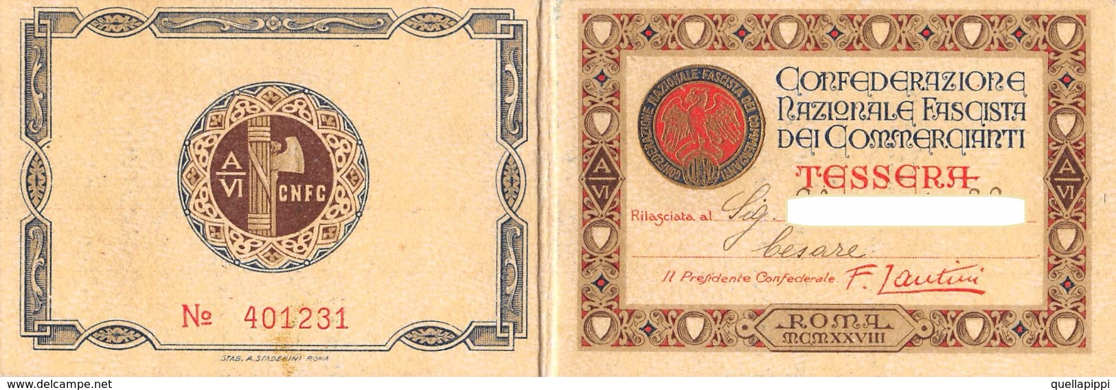 05692 "TESSERA ISCRIZIONE CONFEDERAZIONE NAZIONALE FASCISTA DEI COMMERCIANTI (1928 - VI)" ORIGINALE - Non Classificati