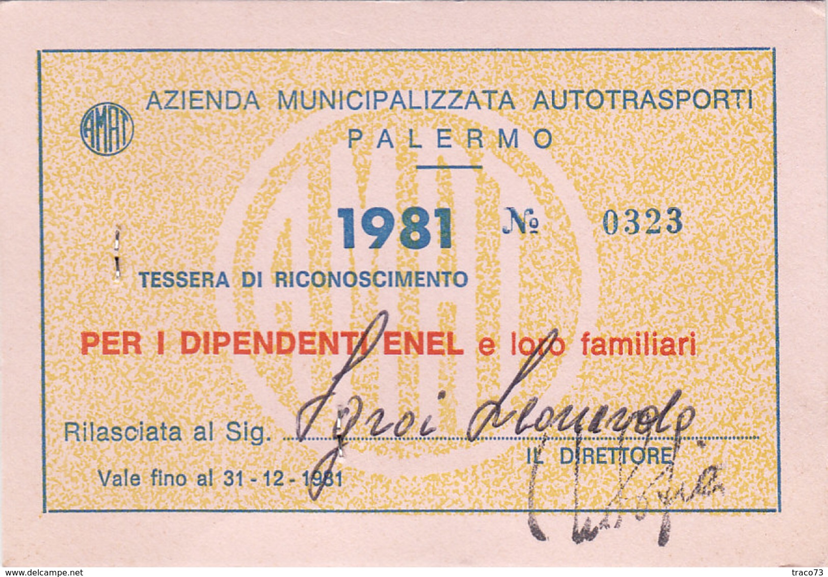 PALERMO - TESSERA AMAT PER TARIFFA RIDOTTA /  Azienda Mucipalizzata Autotrasporti _ 1981 - Europa