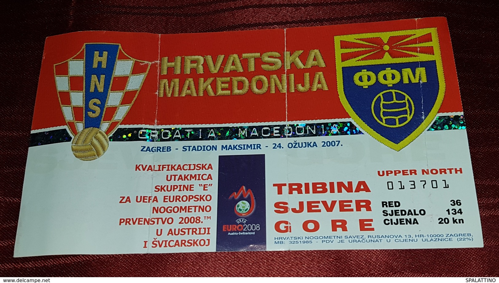 CROATIA- MACEDONIA 2007. QUALIFICATIONS FOR EURO 2008.  FOOTBALL MATCH TICKET - Match Tickets