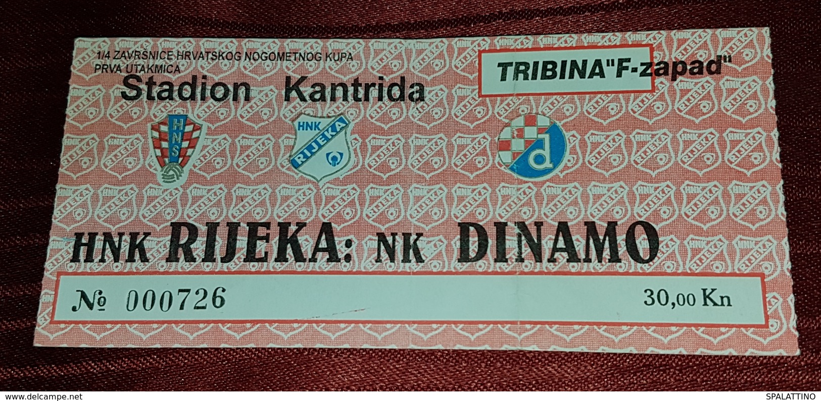 NK RIJEKA- NK DINAMO 2000. 1/4 CROATIAN FOOTBALL CUP, MATCH TICKET - Match Tickets