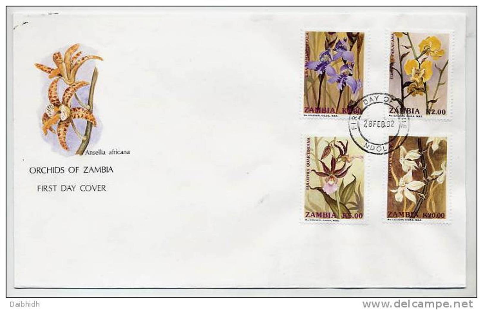 ZAMBIA 1992 Orchids FDC - Zambia (1965-...)