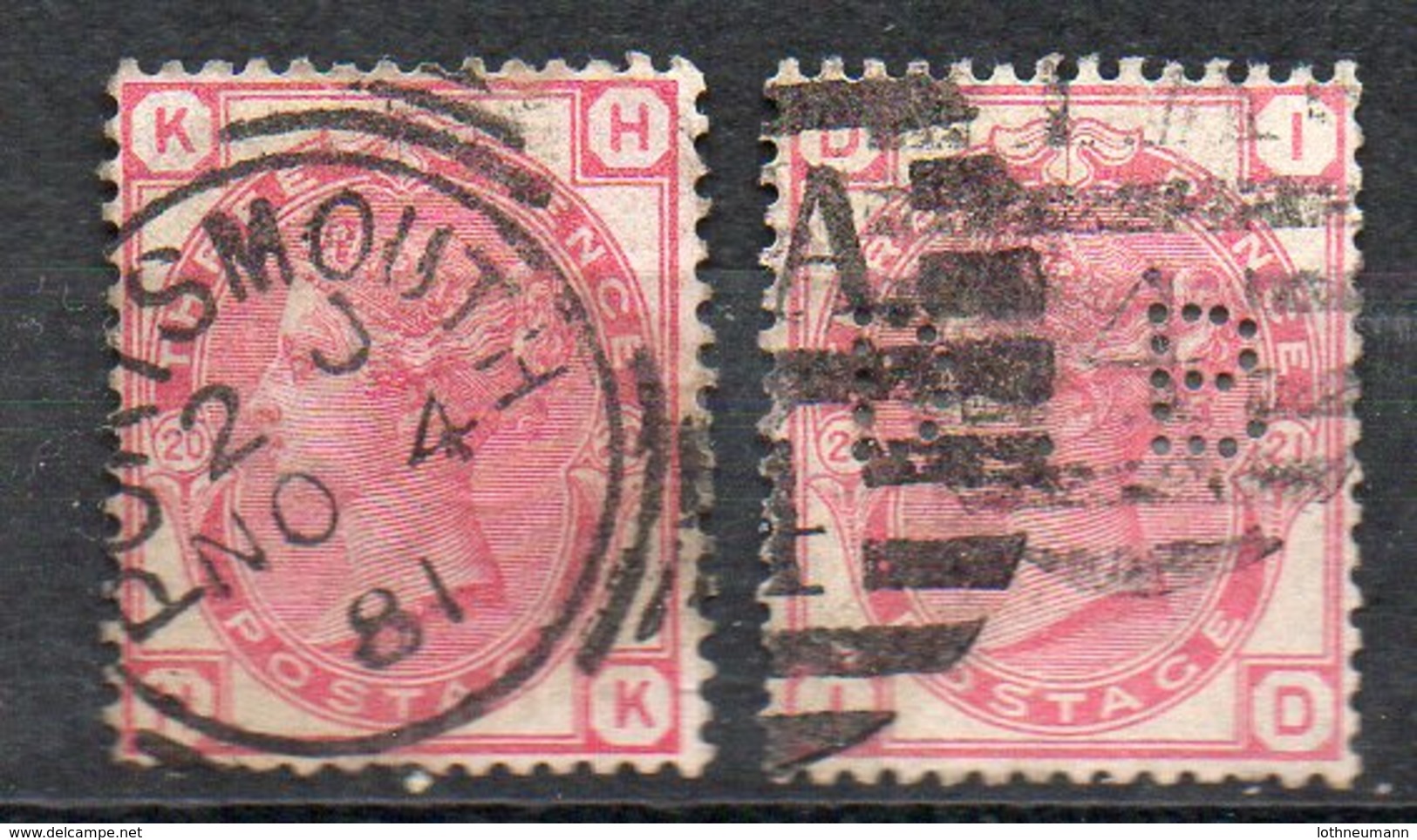 GB 1881: 2x3 D  Rose, Pl. 20/21, Both Wmk. Crown, Used, 3d Pl. 21 Perfin; S.G. No. 158     O - Gebraucht
