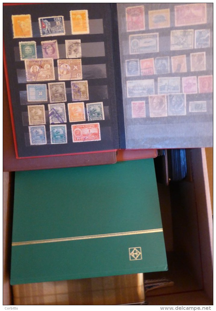 BOX Containing 17 Stock Books Of Mainly Foreign Stamps Plus A Few Commonwealth, With Duplication. (many 100's) - Sonstige & Ohne Zuordnung