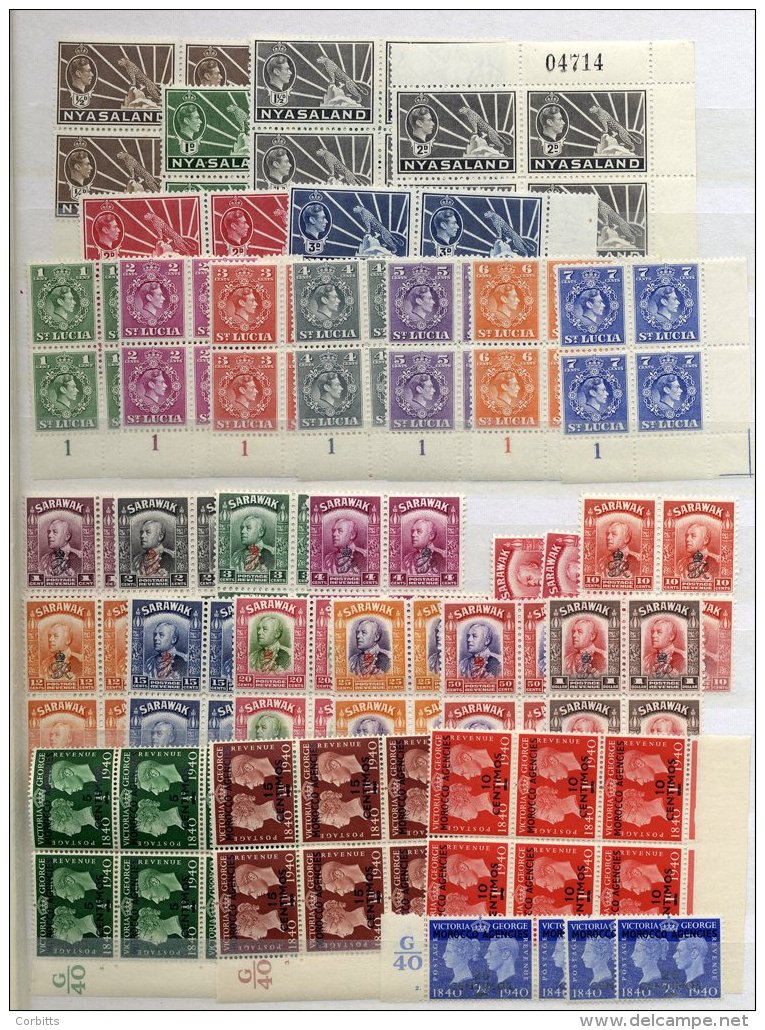 BRITISH COMMONWEALTH KGVI UM Blocks/pairs Etc. Incl. Some Plate Blocks, Various In A Stock Book. (490) ST.Cat. &pound;72 - Sonstige & Ohne Zuordnung