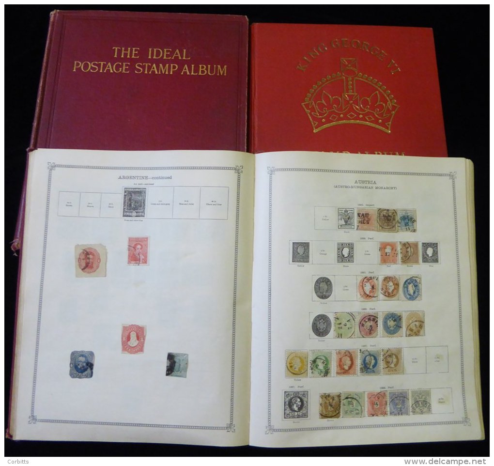 OLD IDEAL ALBUM (Vol. 1 &amp; 2) Issues Up To 1920's, A Few 100 Stamps, Also An Empty KGVI Printed Album. (2 Albums). - Sonstige & Ohne Zuordnung