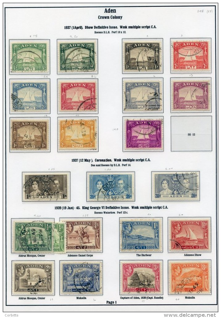 ADEN 1937-51 Good To VFU Complete Collection Excl. 10r Dhow. (47) Cat. &pound;380 - Sonstige & Ohne Zuordnung