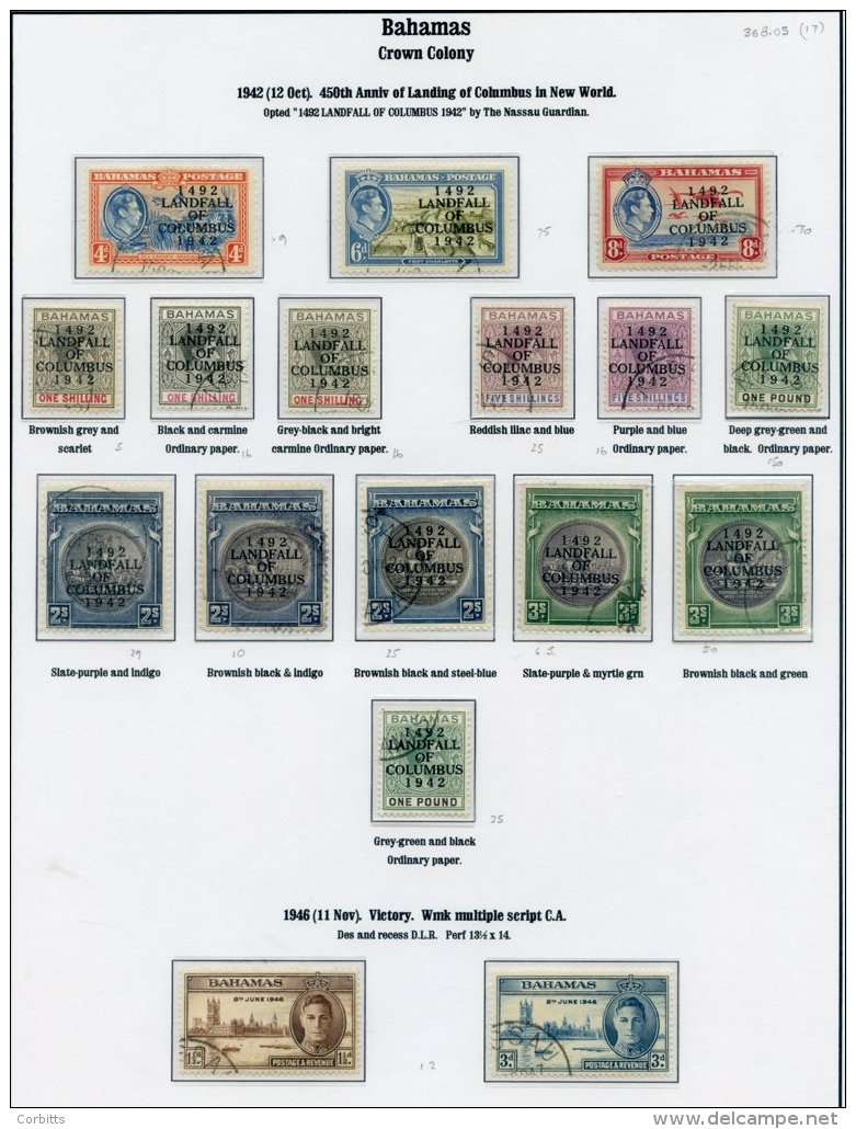 BAHAMAS 1938-49 Appears Complete VFU Incl. 1938 Defins 5s (5) &amp; &pound;1 (3), 1942 Landfall &pound;1 (2) Etc. (85) C - Sonstige & Ohne Zuordnung