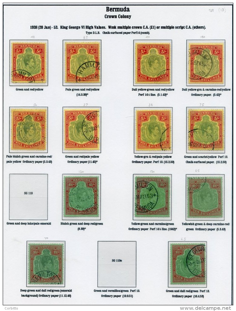 BERMUDA 1937-49 Fairly Complete VFU Collection Incl. 1938-53 Defins Identified Shades Of 2s (7), 2/6d (5), 5s (8), 10s ( - Sonstige & Ohne Zuordnung