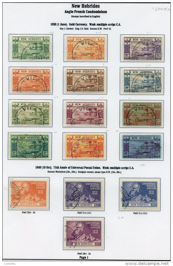 NEW HEBRIDES - ENGLISH 1938 Gold Currency Set VFU &amp; 1949 UPU Set VFU, SG.52/67. (160 Cat. &pound;173 - Sonstige & Ohne Zuordnung