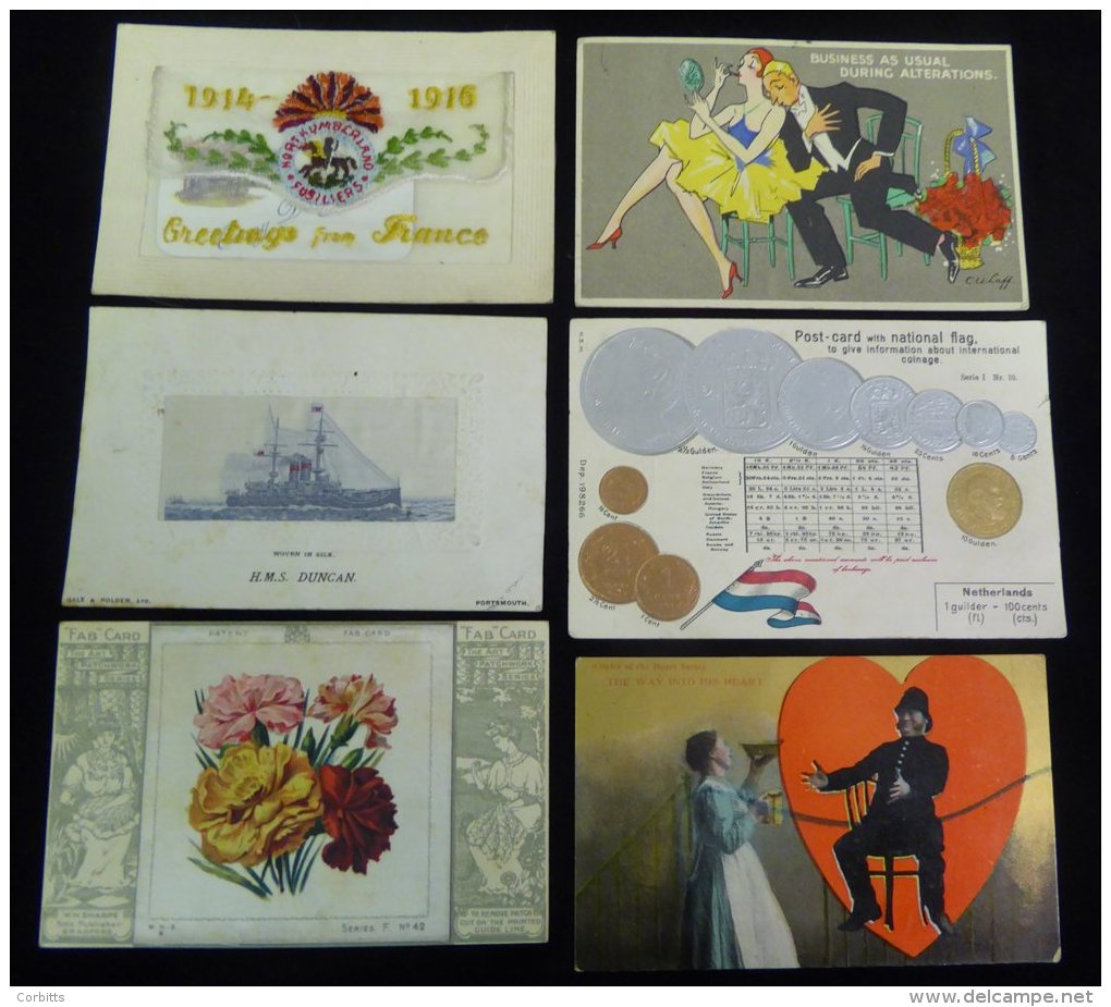 COLLECTION Of Cards Incl. Comic, Artistic, Novelty Etc. Housed In Eight Albums With WWI Embroidered Silks, Patchwork Car - Ohne Zuordnung