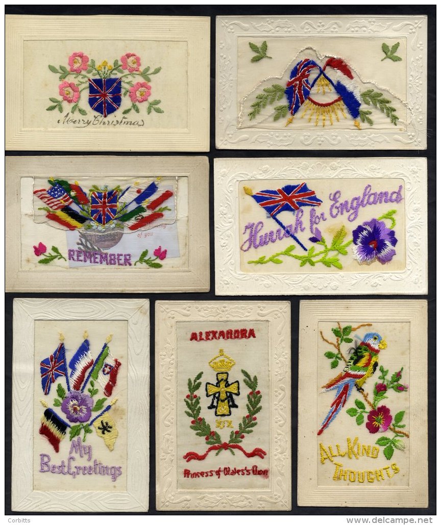 WWI ALBUM Of Embroidered Silks 55+, Old Album Of 80+ Cards Mainly Topographical Views Incl. Yorkshire &amp; N.E England. - Ohne Zuordnung