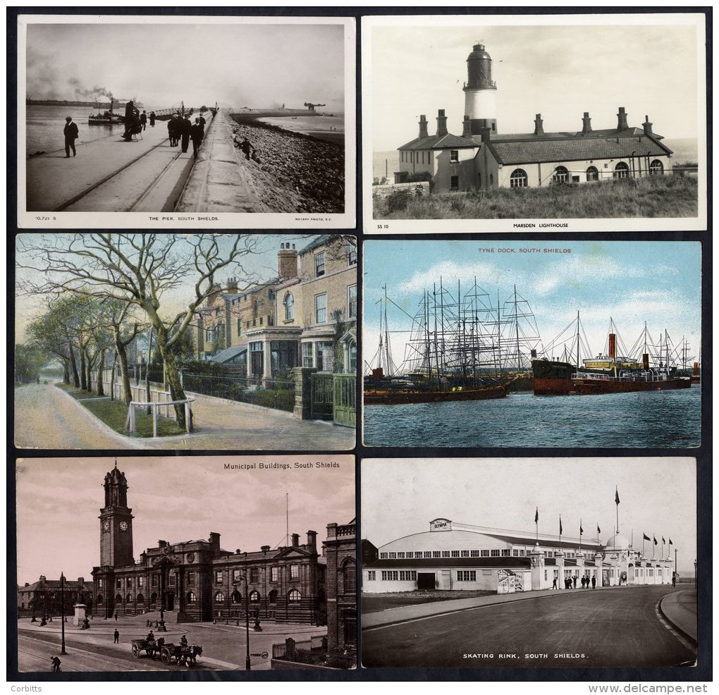 DURHAM - SOUTH SHIELDS Collection Of Cards In An Old Album Incl. Westoe Village, King St, North &amp; South Pier, Life B - Ohne Zuordnung