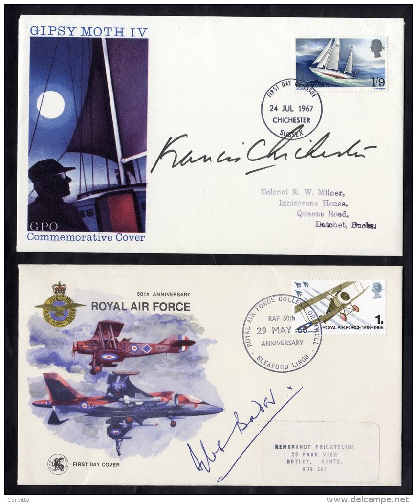 DOUGLAS BADER &amp; FRANCIS CHICHESTER Signatures On Two Illustrated Covers. - Sonstige & Ohne Zuordnung