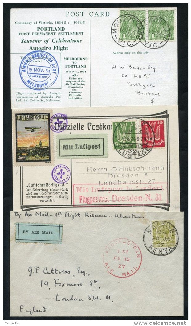 AIRMAIL COVERS Miscellaneous Range Of First Flight Covers/cards (22) Incl. Australia 1934 Nov 16th Autogyro Flight Melbo - Sonstige & Ohne Zuordnung