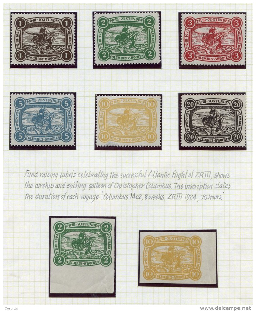 1924 ZRIII Set Of Six Fund Raising Perforated Labels Showing Christopher Columbus Sailing Galleon And The Airship ZRIII, - Sonstige & Ohne Zuordnung