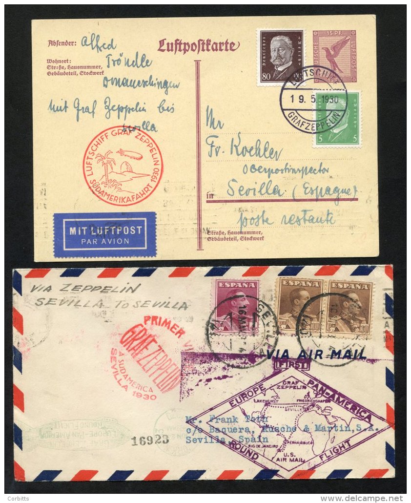 1930 South America Flight Seville - Seville (round Trip) With Special Flight Cachet In Red For Spanish Mail Plus Ero Pan - Sonstige & Ohne Zuordnung