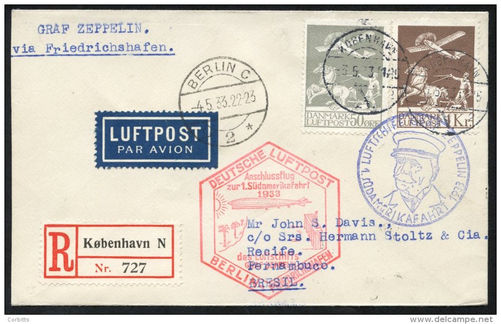 1933 First South America Flight (No 294), Danish Acceptance, Reg Cover From Copenhagen To Berlin Flown Connecting Flight - Sonstige & Ohne Zuordnung