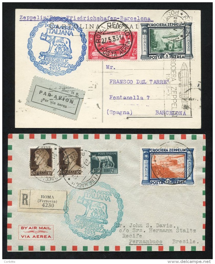1933 Italian Second South America Flights No. 304/5, Two Cacheted Covers, First Cancelled 'Rome Aerea Crosiera Zeppelin/ - Sonstige & Ohne Zuordnung