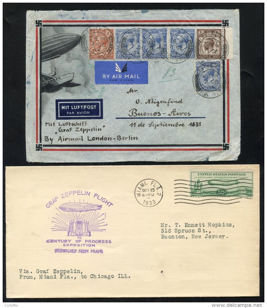 1933 Miami To Chicago Graf Zeppelin Flight Franked USA 50c Air, Purple Century Of Progress Cachet, B/stamp With World's - Sonstige & Ohne Zuordnung