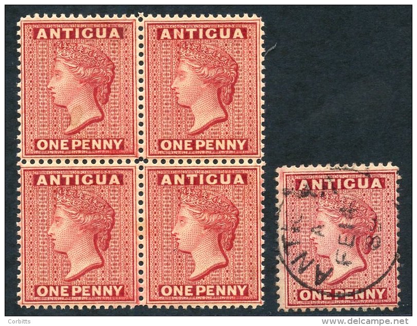 1884-87 CCA 1d Rose, Fine M Block Of Four, Upper Left Stamp Has Small Stain On Queen's Neck (SG.26), 1d Carmine Red (SG. - Sonstige & Ohne Zuordnung