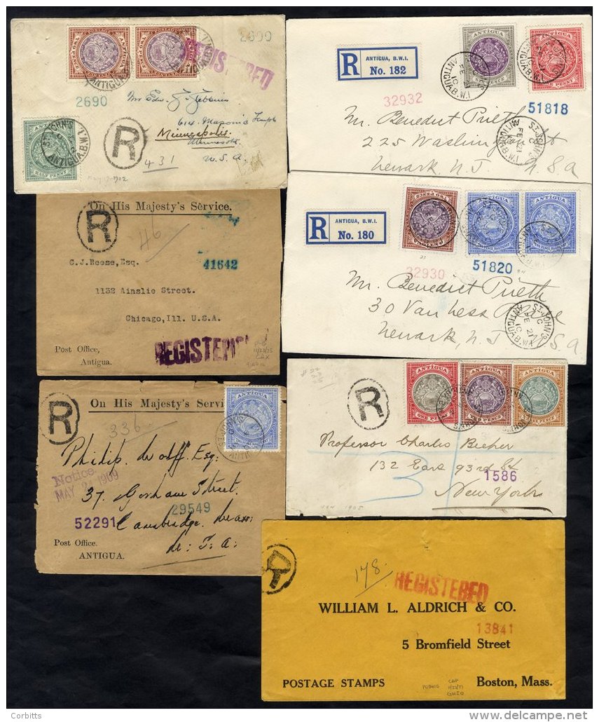 1905-16 Selection Of Envelopes (7 Registered) Comprising To New York With 1d, 2d, 3d, To Cambridge, MA With 2&frac12;d, - Sonstige & Ohne Zuordnung