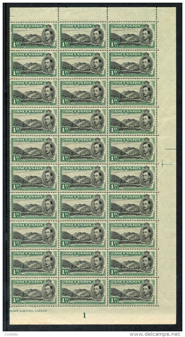 1938-53 1d Black &amp; Green, UM Marginal Block Of Thirty (right Side &frac12; Sheet), Usual Gum Toning (4 Stamps With T - Sonstige & Ohne Zuordnung