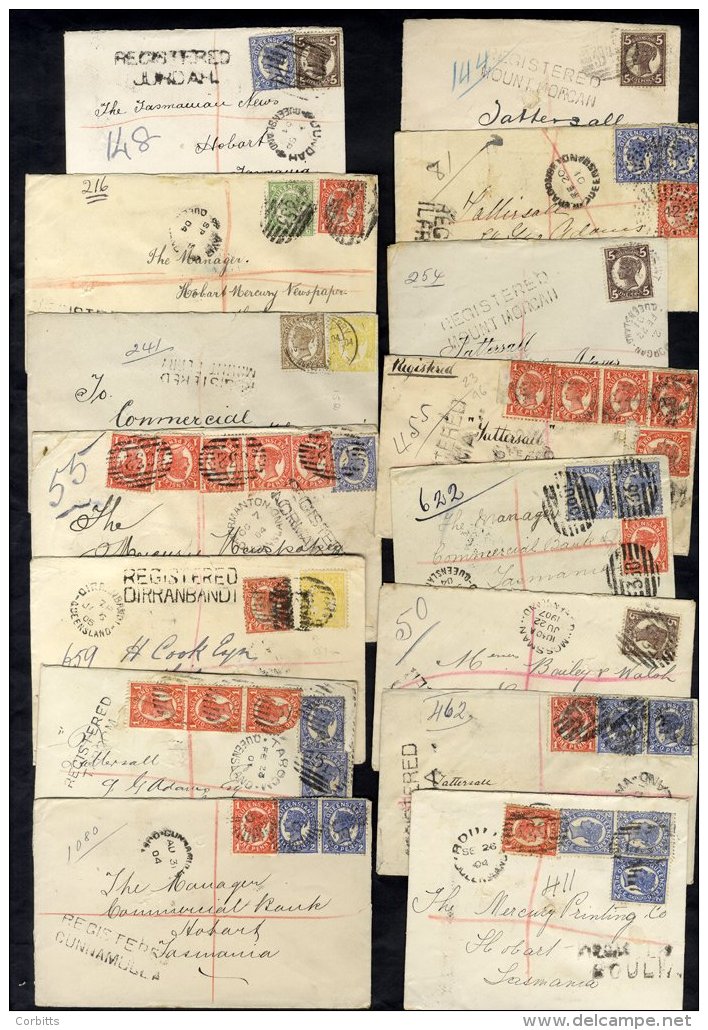 1901-05 Collection Of Reg Mail (55) From Queensland To Mainly Hobart, Tasmania, Bearing A Variety Of Single &amp; Mixed - Sonstige & Ohne Zuordnung
