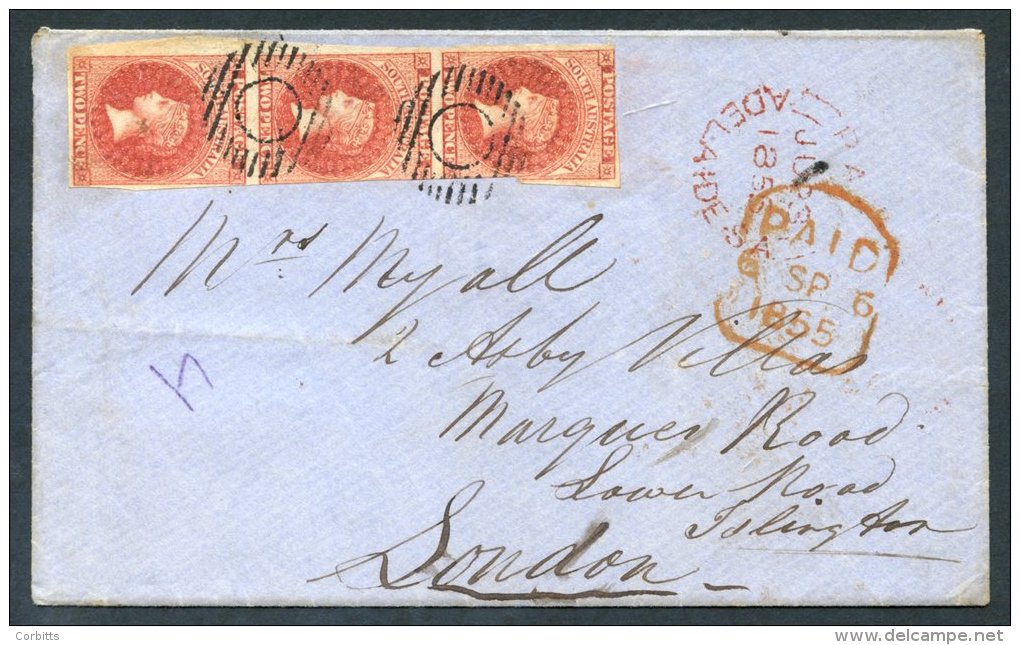 1855 Watermark Large Star, Imperforate 2d Rose-carmine Vertical Strip Of Three With Very Large Margins In Places (bottom - Sonstige & Ohne Zuordnung