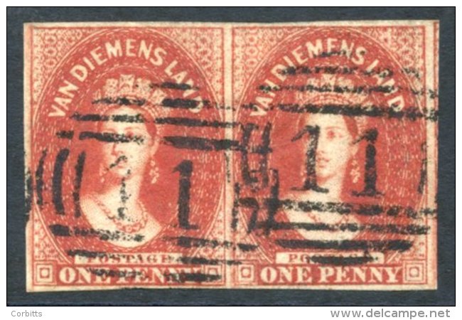 1855 Wmk Large Star 1d Carmine, A Horizontal Pair With Good To Large Margins, Both Cancelled '11' (Avoca), Fine &amp; At - Sonstige & Ohne Zuordnung