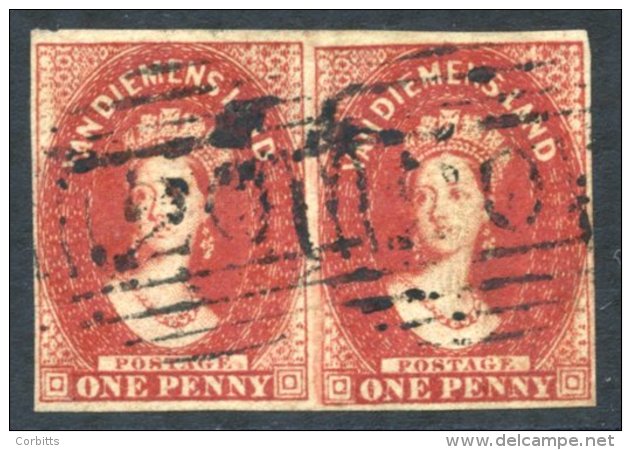 1855 Wmk Large Star 1d Carmine Horizontal Pair With Good To Large Margins, Both Cancelled '20', Fine. SG.14, Cat. &pound - Sonstige & Ohne Zuordnung