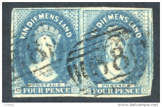 1856-57 No Wmk 4d Blue Horizontal Pair With Good To Large Margins, Both Cancelled '68,' Fine. SG.22, Cat. &pound;260. - Sonstige & Ohne Zuordnung