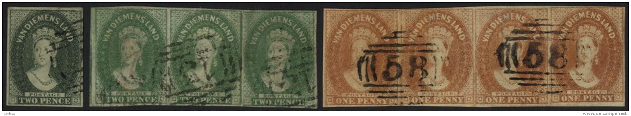 1857-59 Wmk Double-lined Numerals, 1d Pale Red-brown Horizontal Strip Of Four With Wmk Inverted, Clearly Cancelled '58' - Sonstige & Ohne Zuordnung