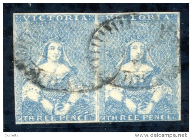1850-53 3d Blue Pair, [3-4], Clear To Large Margins All Round, Twice Lightly Cancelled By Barred Ovals With Centres Fail - Sonstige & Ohne Zuordnung