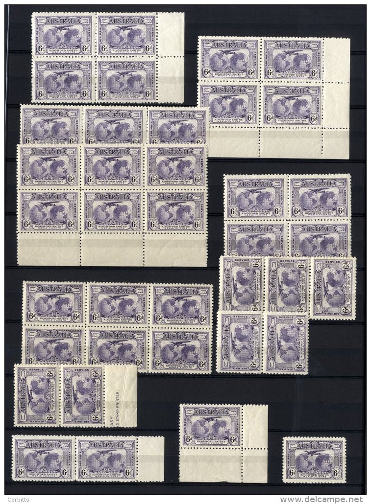 1931 Kingsford Smith 3d Blue (42 Examples) In Pairs, Blocks, Marginals Etc, SG.122, 6d Violet (38 Examples) In Blocks, M - Sonstige & Ohne Zuordnung