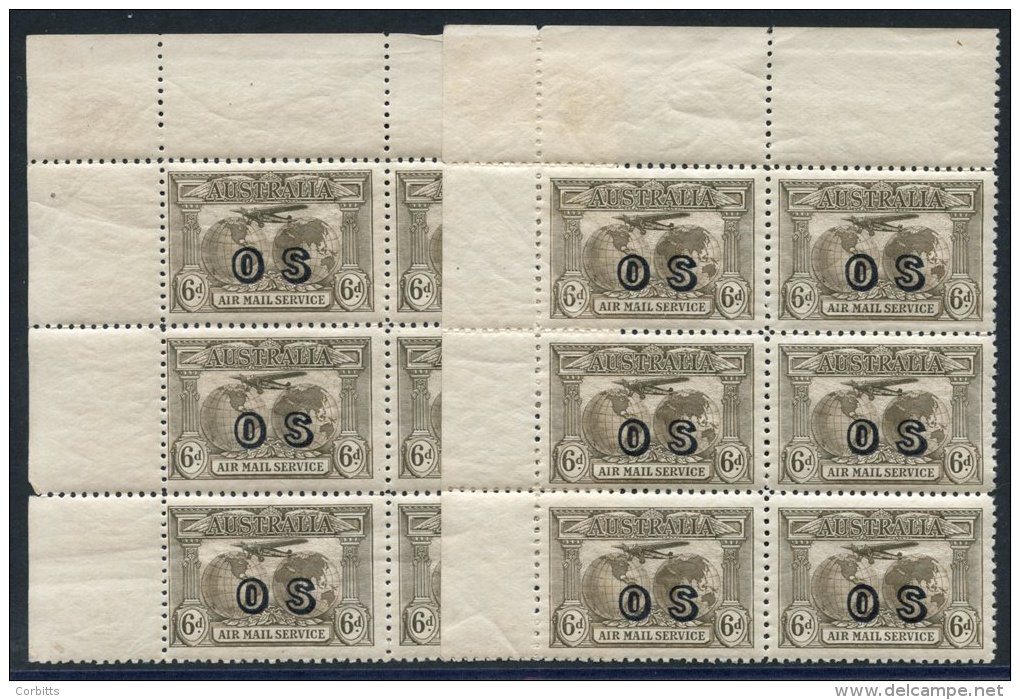 1931 Kingsford Smith 6d 'OS' Official UM Upper Left Corner Blocks Of Six (2), Some Minor Gum Creasing On A Lower Pair, S - Sonstige & Ohne Zuordnung