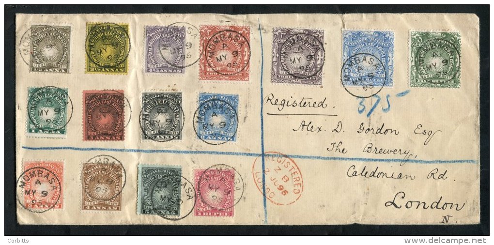 1895 Reg Cover From Mombasa To London, Franked By A Complete Set &frac12;d To 5r (15 Vals), SG.4/19, Tied By Mombasa C.d - Otros & Sin Clasificación