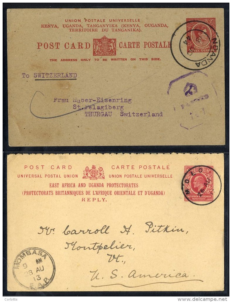 1913 6c Postal Stationery Card, Reply Half To USA With MOLO C.d.s, 1944 K.U.T 15c Postal Stationery Card, Crown Censor H - Sonstige & Ohne Zuordnung