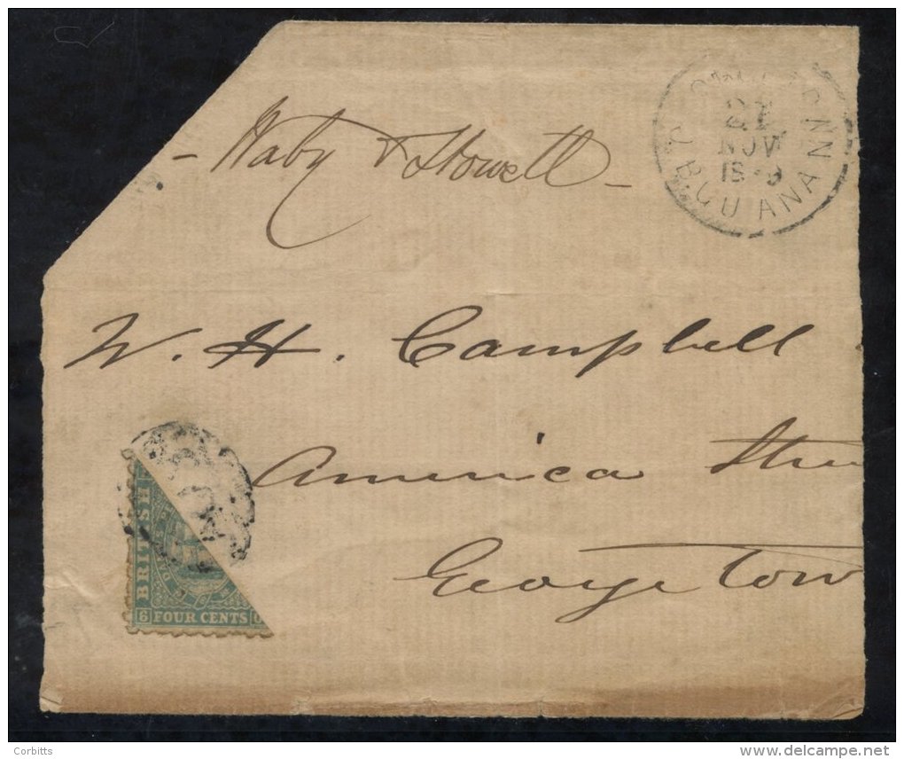 1879 (21st Nov) Large Piece Addressed To George Town Franked 4c Blue Perf 10 Bisected Diagonally &amp; Tied By 'A03' Obl - Sonstige & Ohne Zuordnung