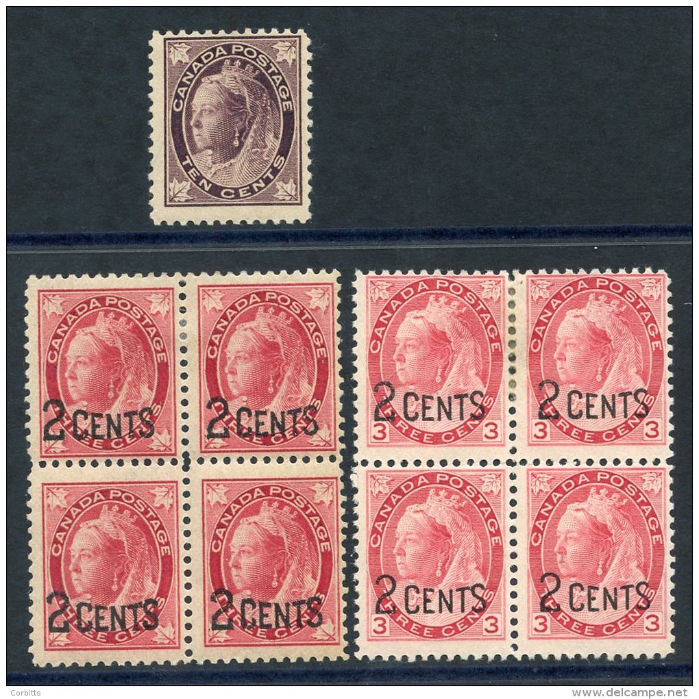 1897 10c Brownish Purple M, SG.149, 1899 2c On 3c Type 31 &amp; 2c On 3c Type 32 - Each Being M Block Of Four, SG.171/2. - Sonstige & Ohne Zuordnung