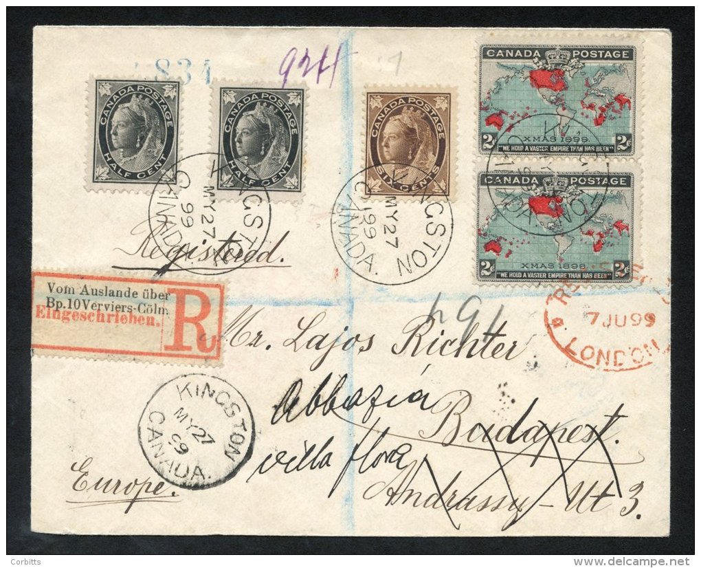 1899 May 27th Envelope Registered From Kingston To Budapest, Bearing 1897-98 &frac12;c (2), 6c &amp; 1898 Christmas 2c ( - Sonstige & Ohne Zuordnung