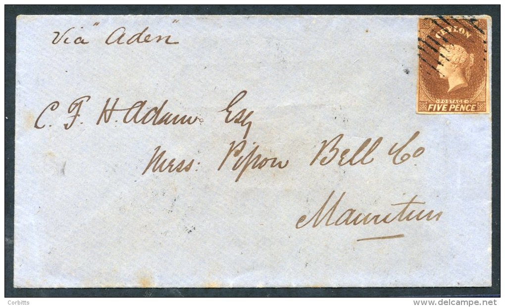 1858 (3 Apr) Envelope Ex The 'Pipon Bell' Correspondence To Mauritius, Marked 'Via Aden,' Bearing 5d Chestnut (touched A - Sonstige & Ohne Zuordnung