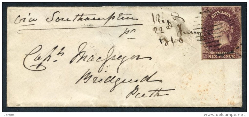 1859 (Dec) Small Envelope To Perth Marked 'Via Southampton,' Bearing 6d Purple-brown (touched At Foot), Tied By Oval Of - Sonstige & Ohne Zuordnung