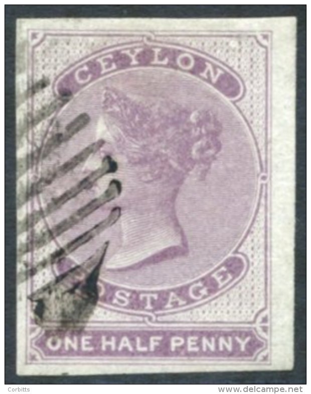 1857-64 No Wmk Imperf On Blued Paper &frac12;d Reddish Lilac With Good To Large Margins, Cancelled By Part Oval Of Bars, - Sonstige & Ohne Zuordnung