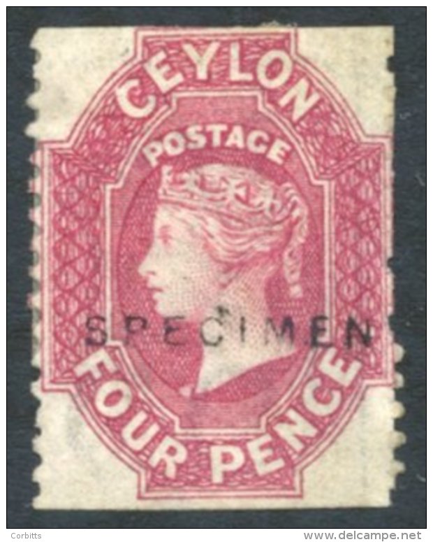 1863-66 4d Rose Perf 12&frac12;, Hand Stamped 'SPECIMEN' (Type D5), Unused, Straight Edge At Top And At Foot. Rare. SG.5 - Sonstige & Ohne Zuordnung