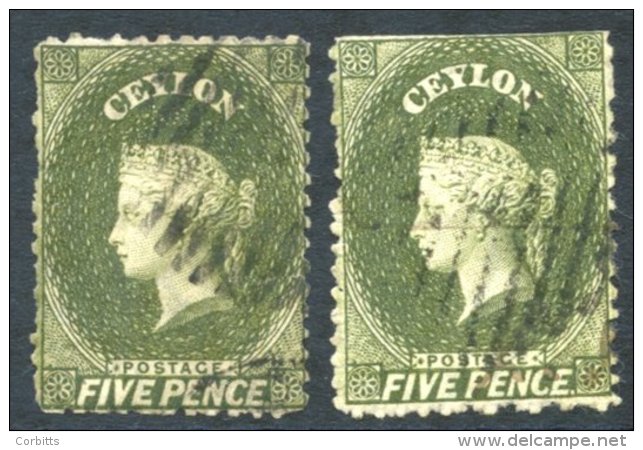 1863-66 5d Grey-olive, Two Used Examples, One With Some Short Perfs At Left, The Other With Wmk Reversed &amp; Straight - Sonstige & Ohne Zuordnung