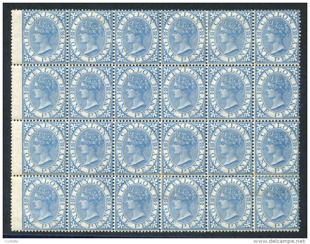 1866-68 CCC 1d Blue, Block Of Twenty Four (6x4) With Mainly Large Part O.g, Two With Black Adherence On Reverse And The - Autres & Non Classés