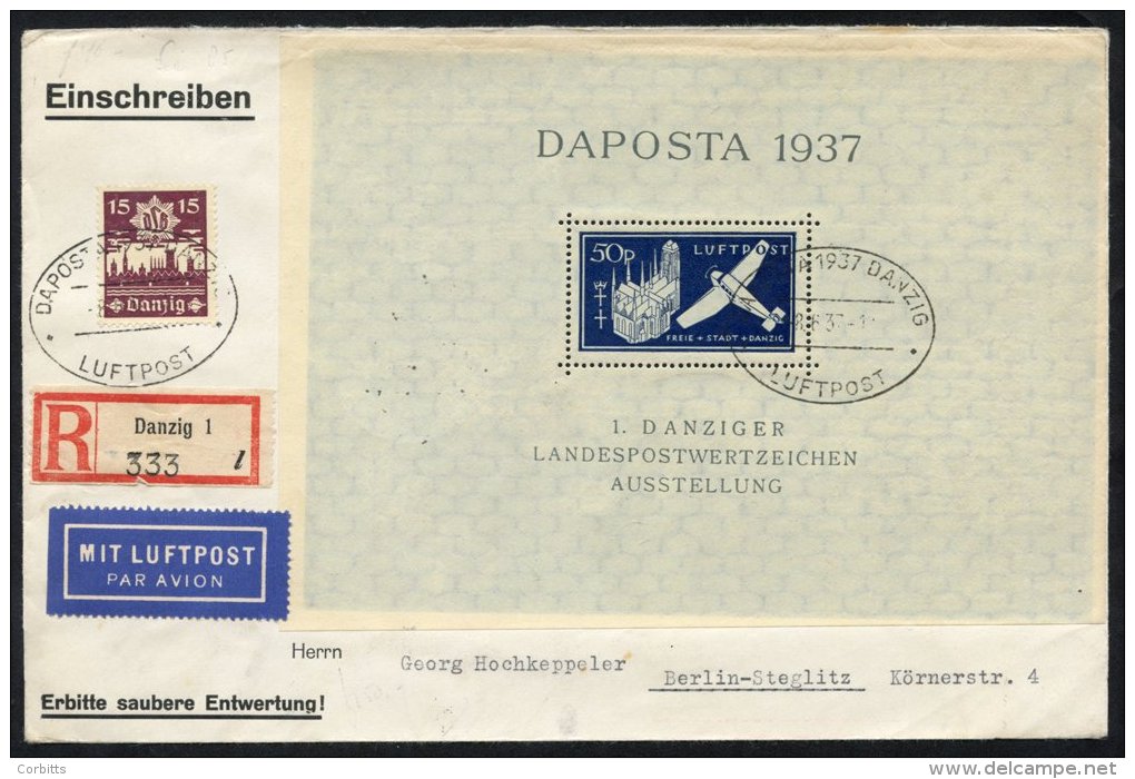 1937 National Philatelic Exhibition 'DAPOSTA' 50pf Airmail Souvenir Sheet On An Airmail Registered Cover Together With 1 - Sonstige & Ohne Zuordnung