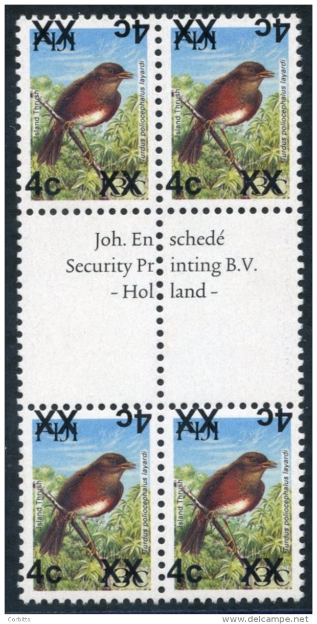 2006-13 Bird Provisional 4c On 13c Large XX Variety DOUBLE OVERPRINTING Being INVERTED Gutter Block Of Four, SG.1342a, S - Sonstige & Ohne Zuordnung